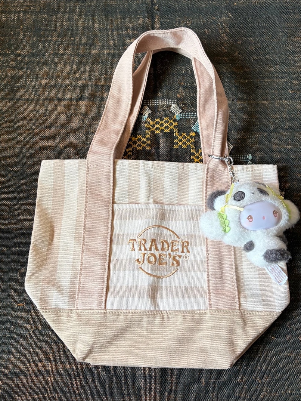 NWOT Trader Joe’s Striped Mini Pastel Canvas Tote Bag in Beige